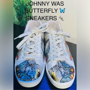 Johnny Was Embossed Leather Snakeskin/Butterfly Sneakers